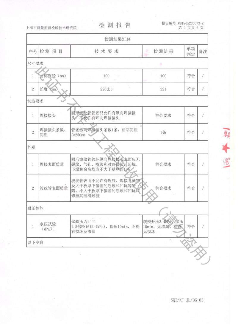 2018年波纹补偿器检测报告