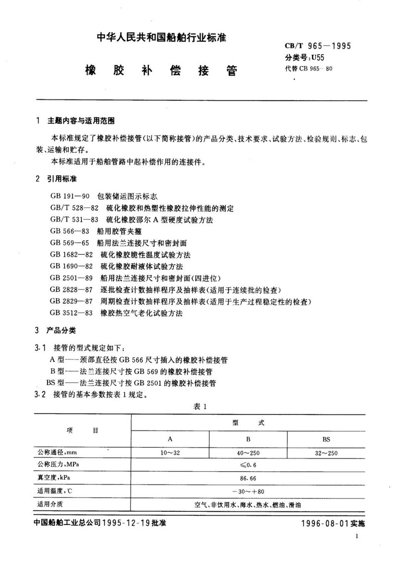 【行业标准】橡胶补偿接管CB/T 965-1995船舶标准