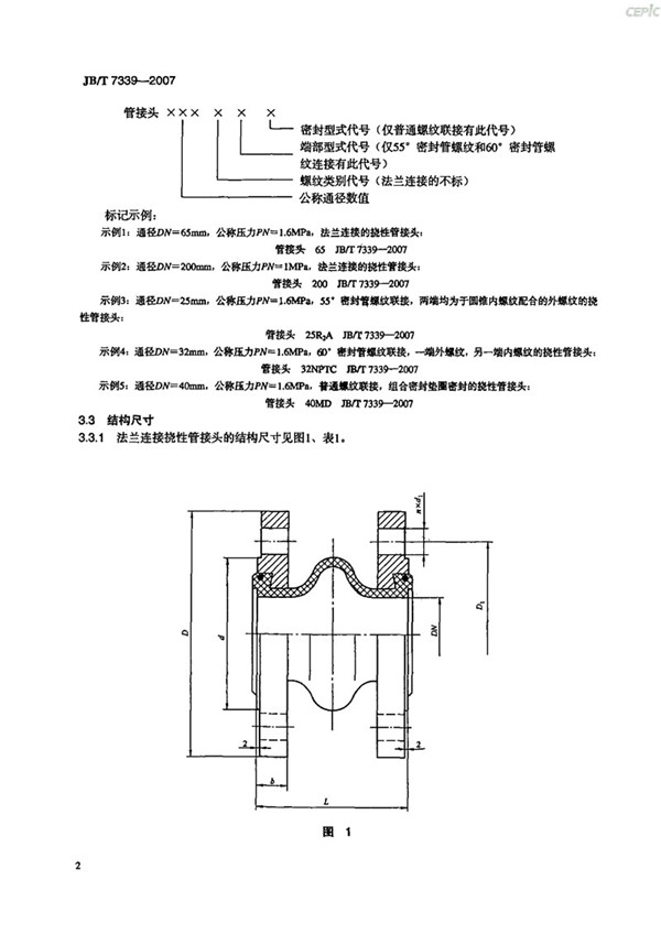 JBT 7339-2007 挠性管接头(橡胶软接头)-images